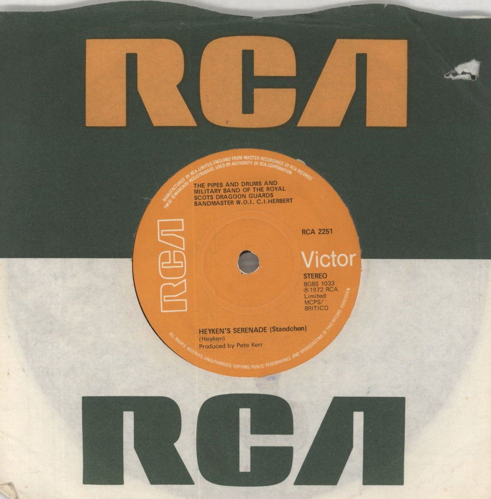 Royal Scots Dragoon Guards The Day Is Ended UK 7" vinyl single (7 inch record / 45) RCA2251