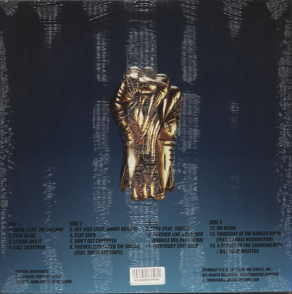 Run The Jewels Run The Jewels 3 - Gold Vinyl + RTJ Pendant & Gold Chain - Sealed US 2-LP vinyl record set (Double LP Album) 853895007049