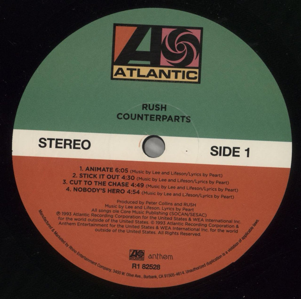 Rush Counterparts - 200 Gram Vinyl Etched US 2-LP vinyl record set (Double LP Album) RUS2LCO865145