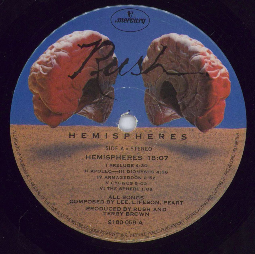 Rush Hemispheres - VG UK vinyl LP album (LP record) RUSLPHE829845