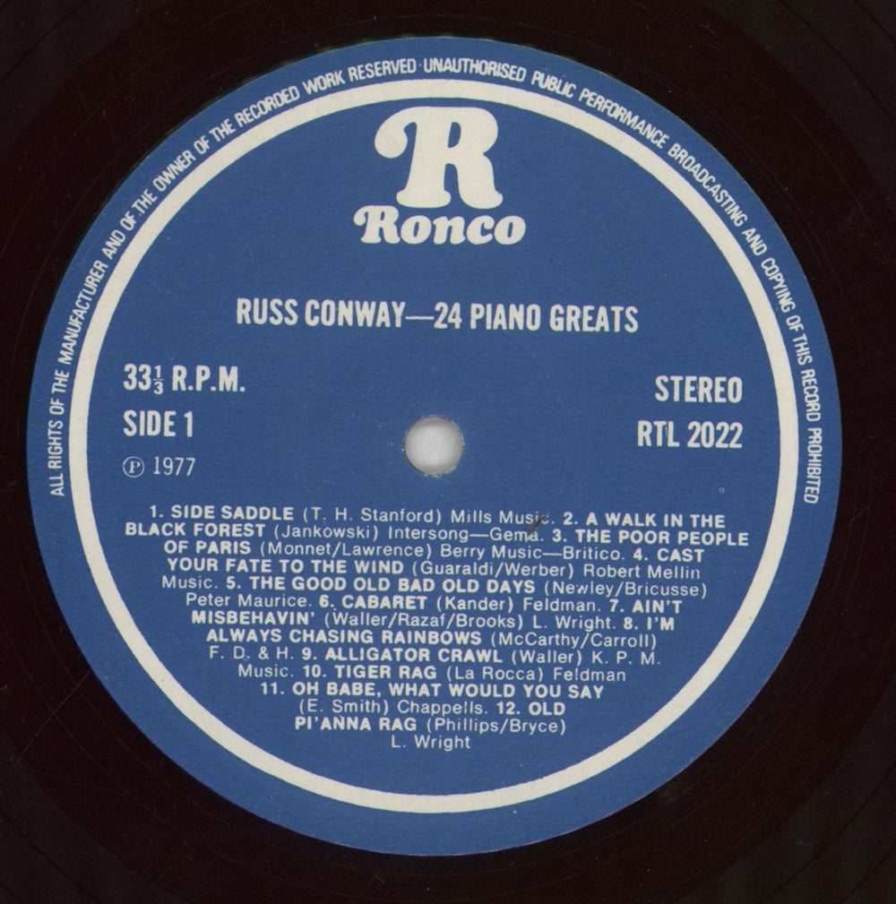 Russ Conway 24 Piano Greats UK vinyl LP album (LP record) RN9LPPI712681