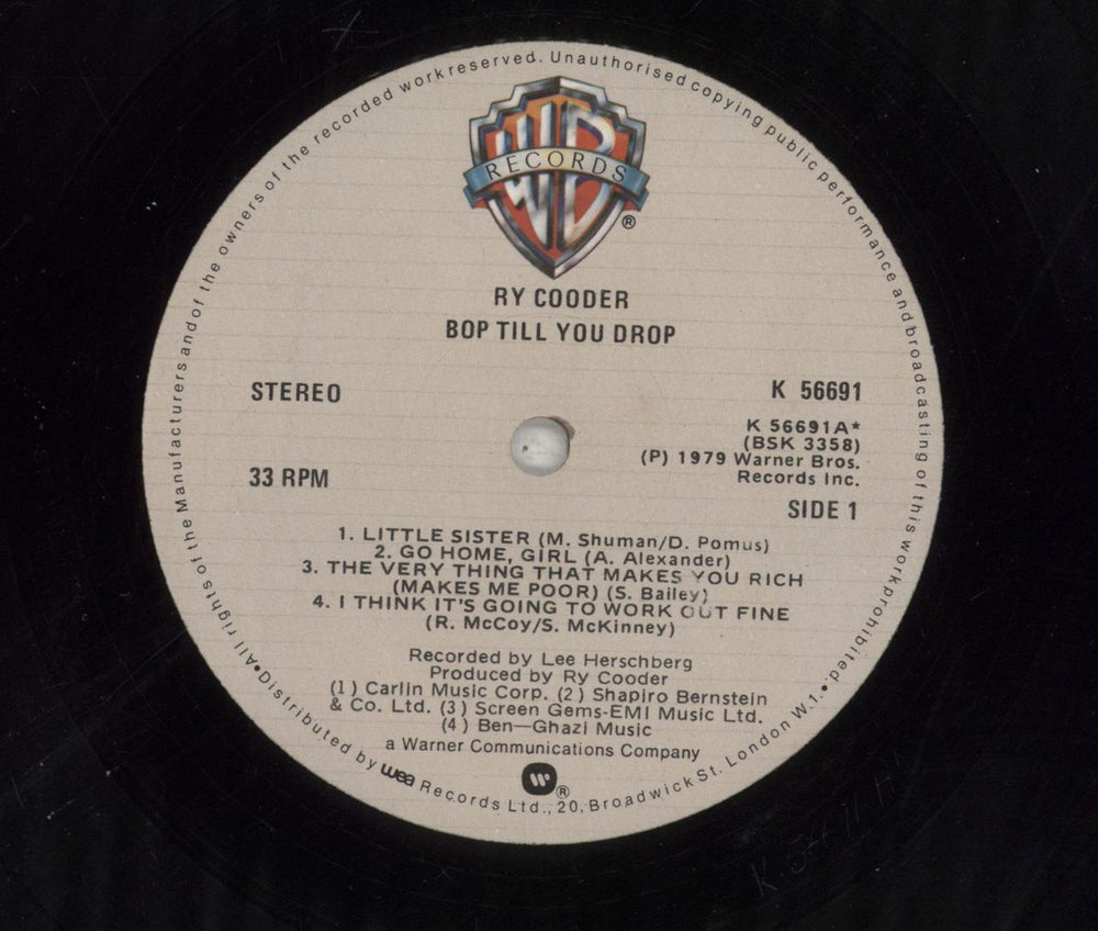 Ry Cooder Bop Till You Drop UK vinyl LP album (LP record) RYCLPBO230177