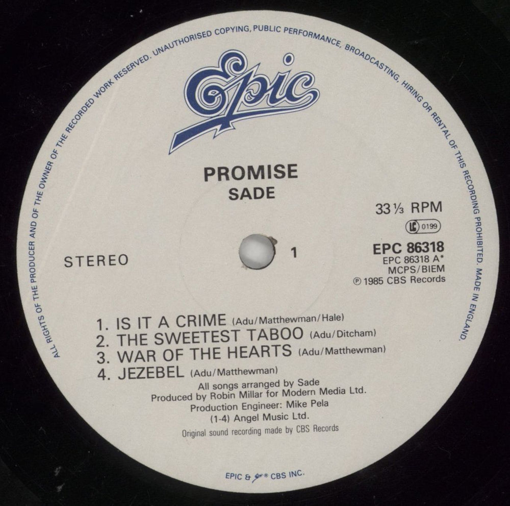 Sade Promise UK vinyl LP album (LP record) SADLPPR860226