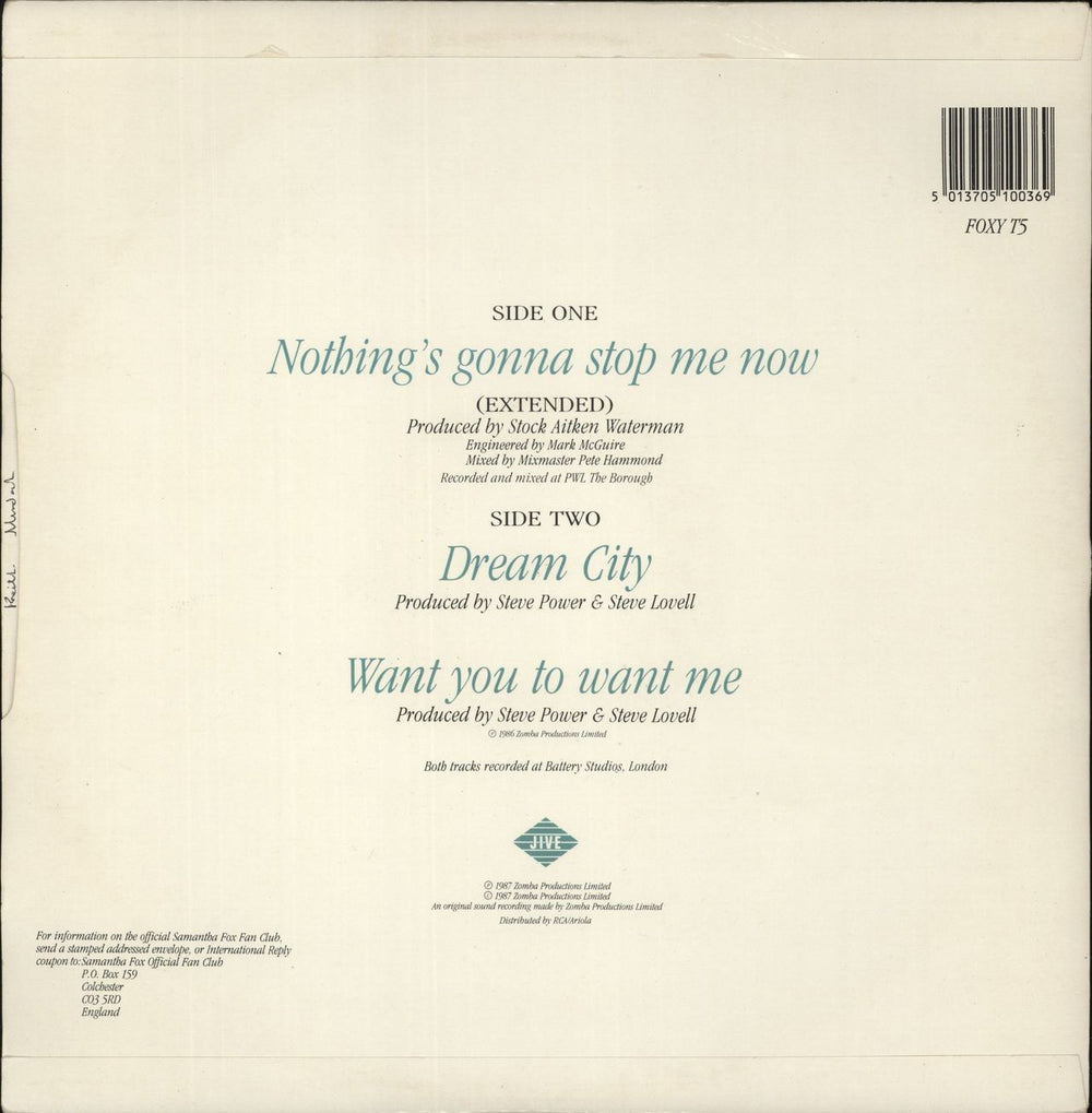 Samantha Fox Nothing's Gonna Stop Me Now UK 12" vinyl single (12 inch record / Maxi-single) 5013705100369