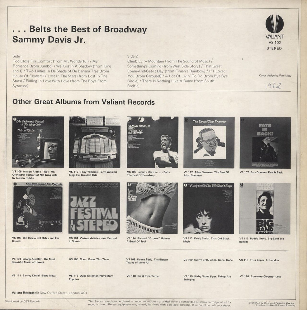 Sammy Davis Jr Belts The Best Of Broadway UK vinyl LP album (LP record)