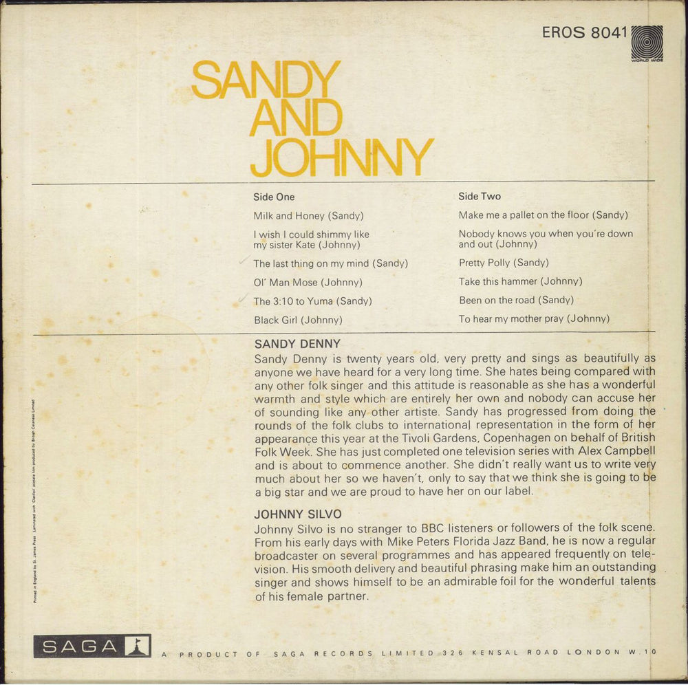 Sandy Denny Sandy & Johnny - EX UK vinyl LP album (LP record)