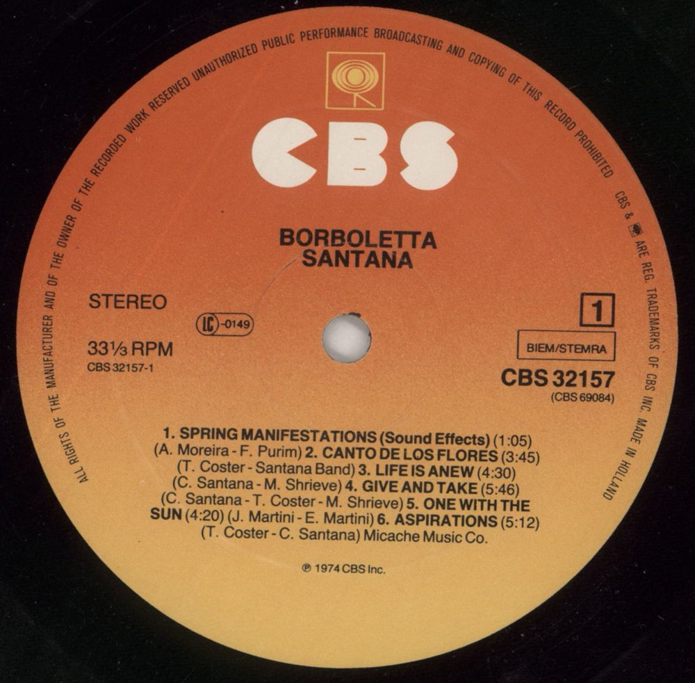 Santana Borboletta UK vinyl LP album (LP record) SNTLPBO765957