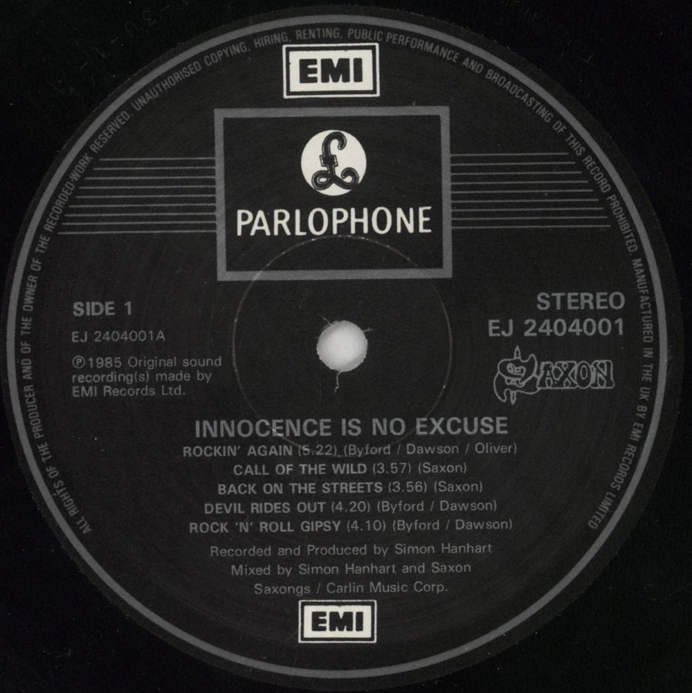 Saxon Innocence Is No Excuse UK vinyl LP album (LP record) SAXLPIN277507