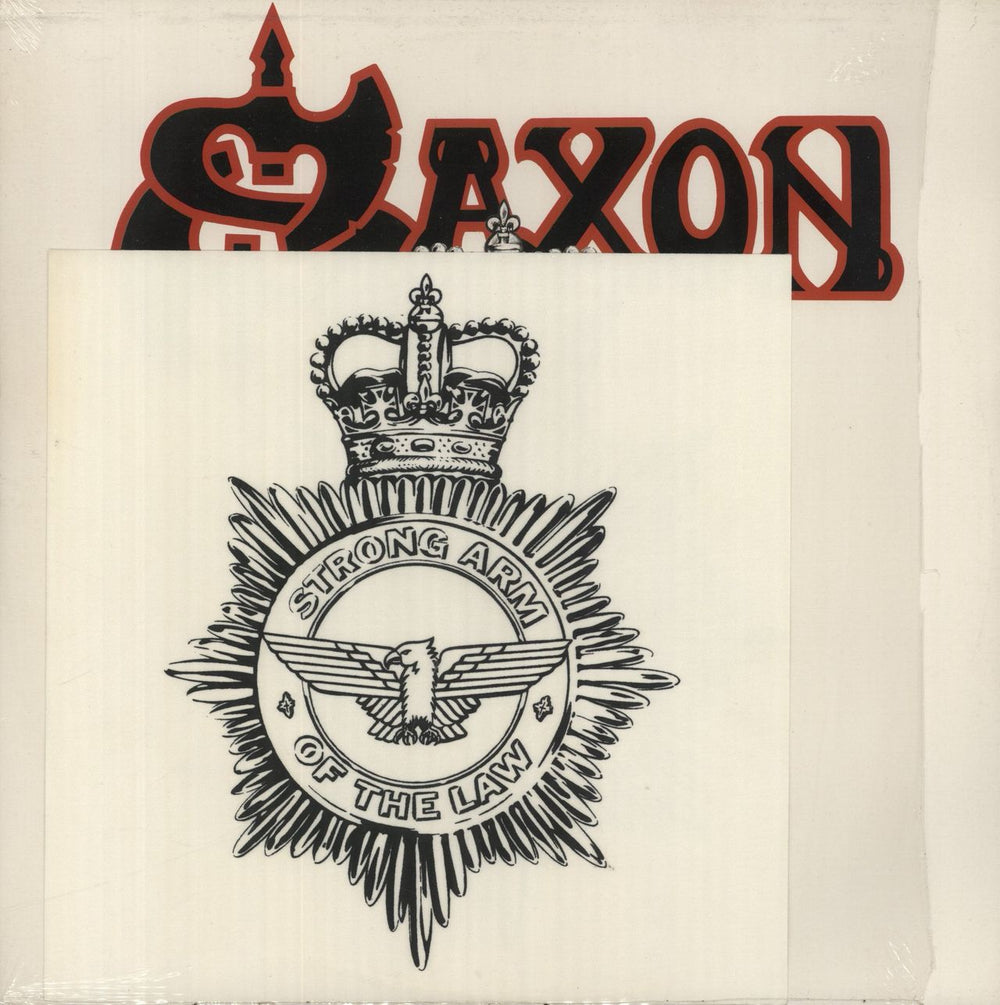 Saxon Strong Arm Of The Law - Sticker UK 12" vinyl single (12 inch record / Maxi-single) CAR170T