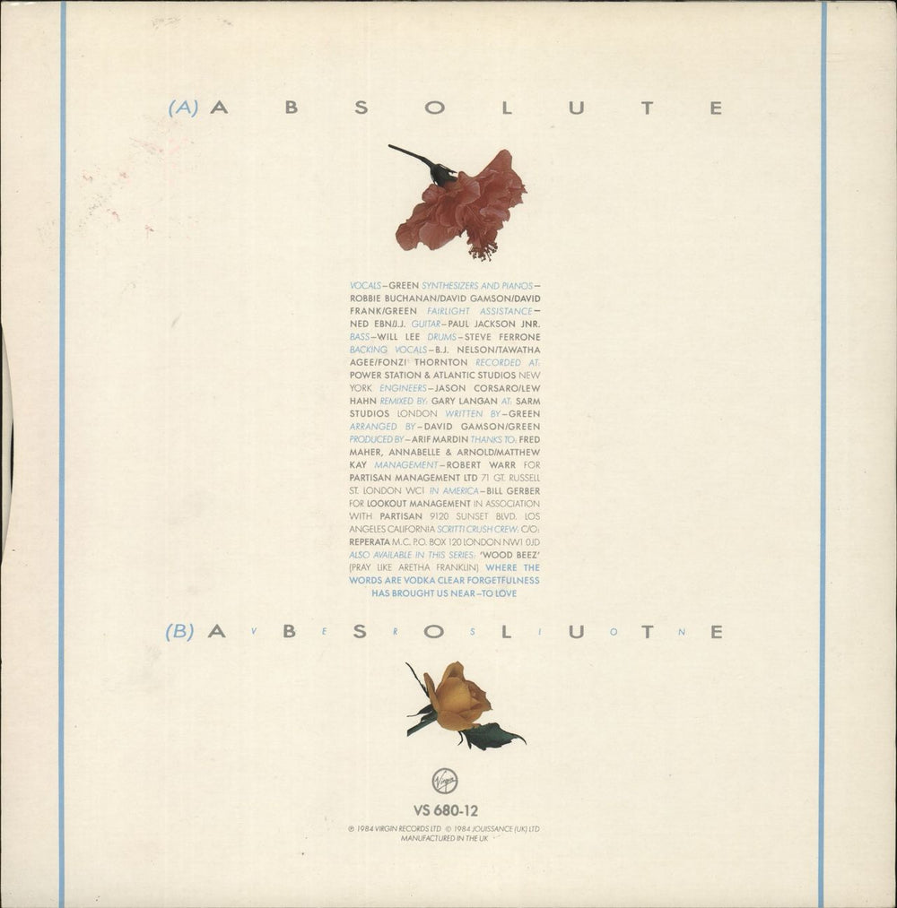 Scritti Politti Absolute UK 12" vinyl single (12 inch record / Maxi-single)