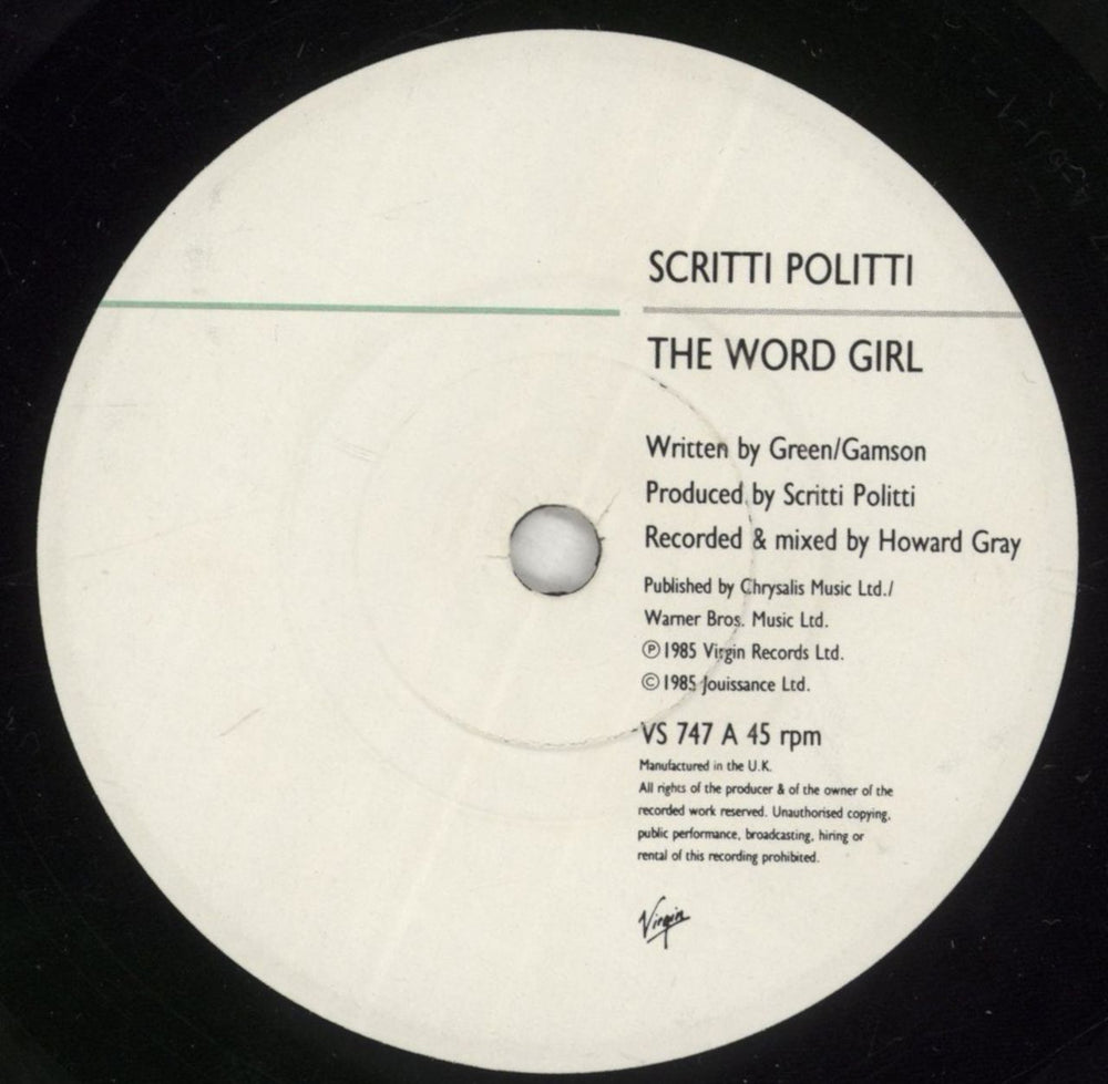 Scritti Politti The Word Girl UK 7" vinyl single (7 inch record / 45) SCR07TH92919