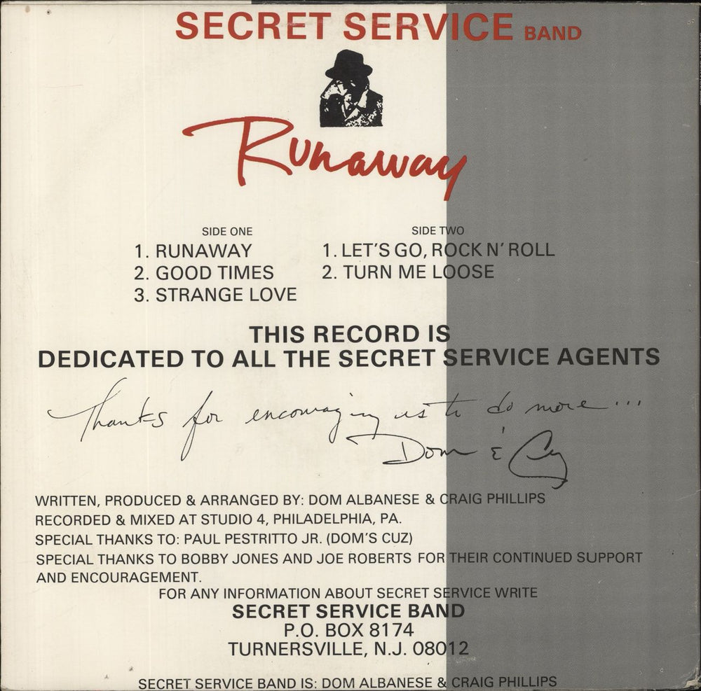 Secret Service Band Runaway US vinyl LP album (LP record)