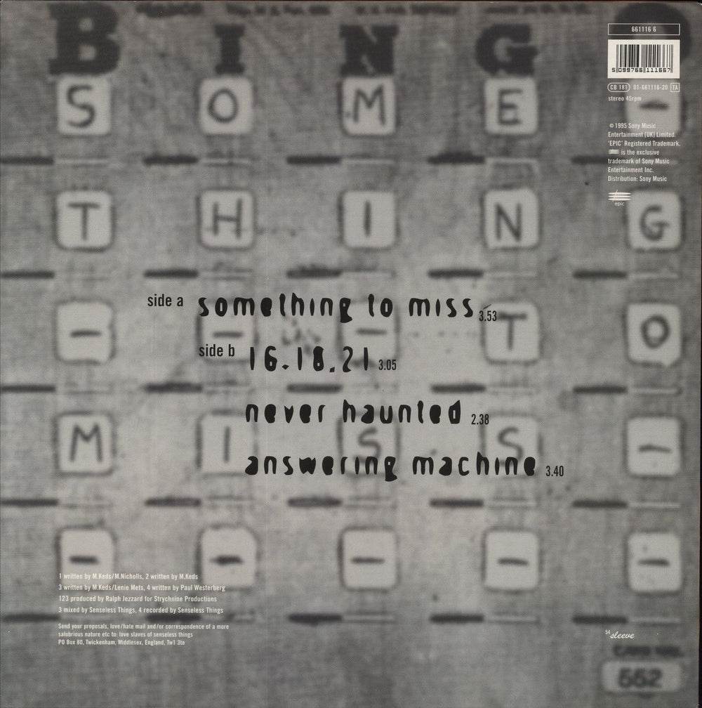 Senseless Things Something To Miss UK 12" vinyl single (12 inch record / Maxi-single) 509976611167