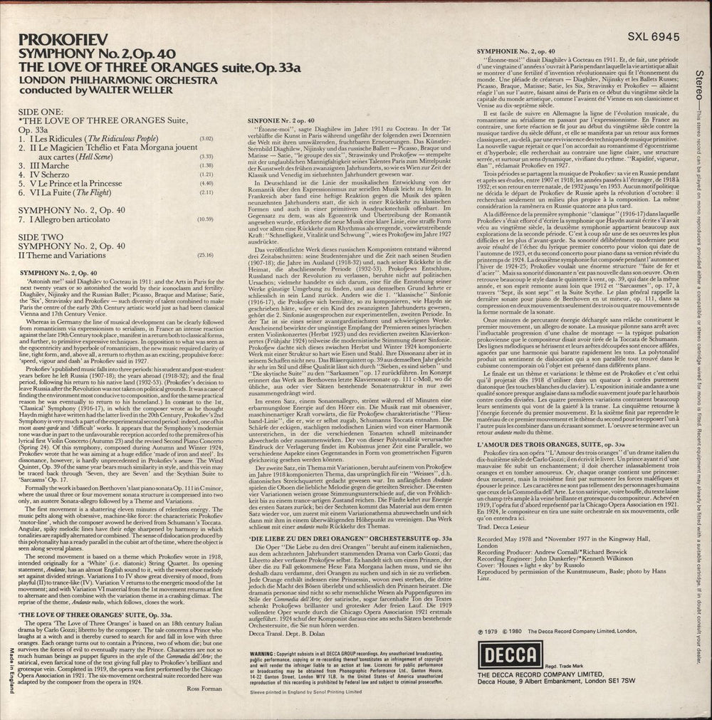 Sergei Prokofiev Prokofiev: Symphony No. 2 / The Love Of Three Oranges Suite UK vinyl LP album (LP record)