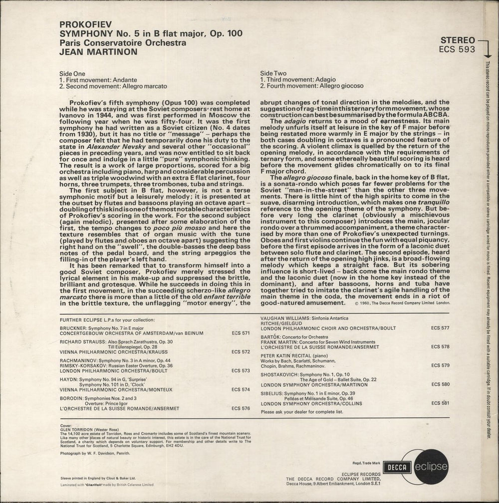 Sergei Prokofiev Prokofiev: Symphony No. 5 UK vinyl LP album (LP record)