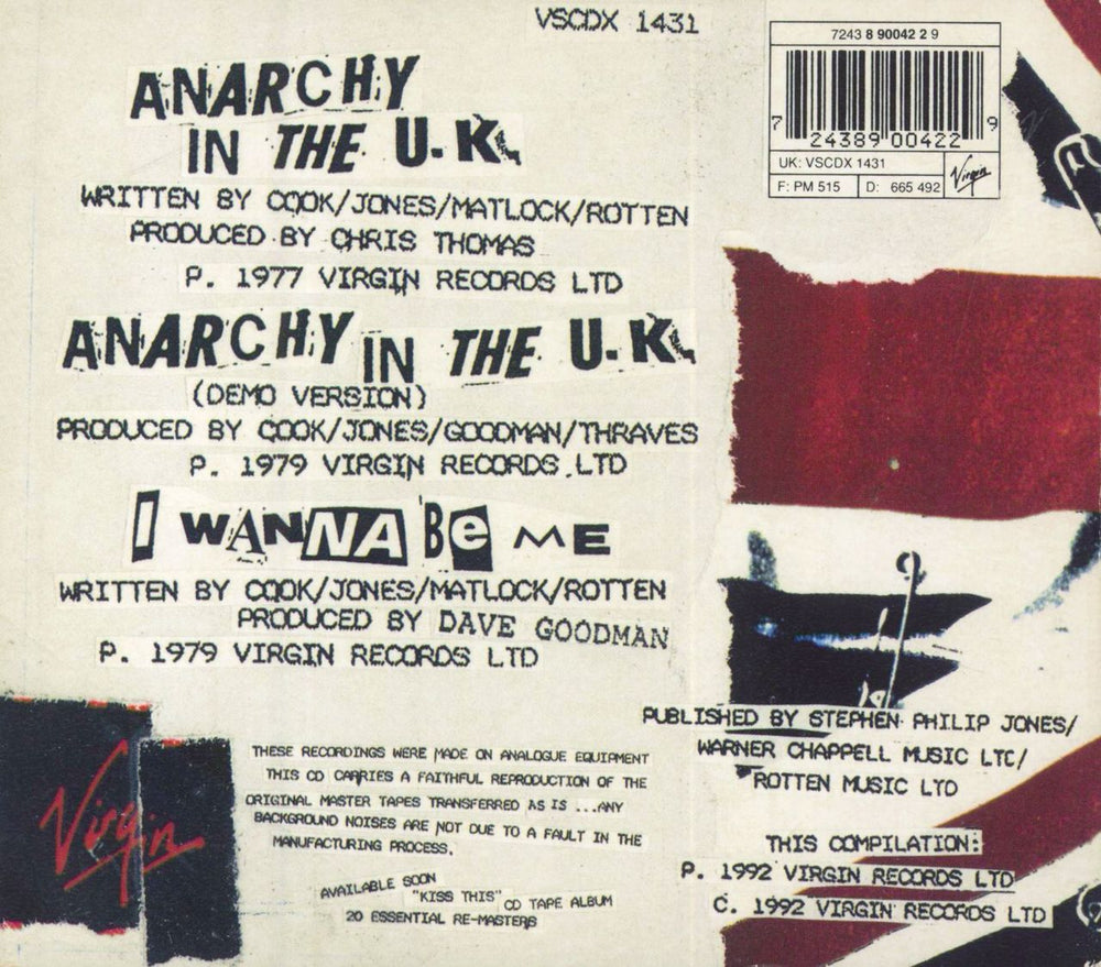 Sex Pistols Anarchy In The U.K. + Poster UK CD single (CD5 / 5") 724389004229