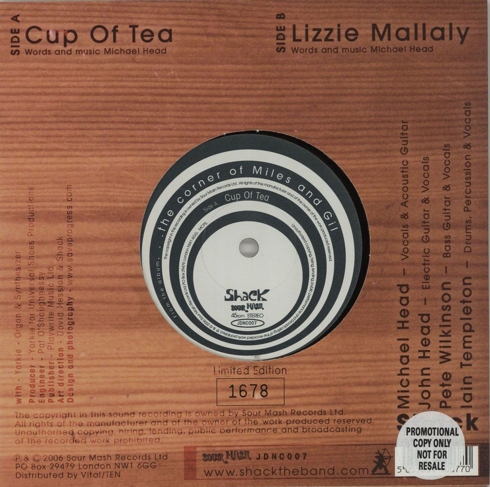 Shack Cup Of Tea - Numbered Edition UK 7" vinyl single (7 inch record / 45) HAC07CU365185