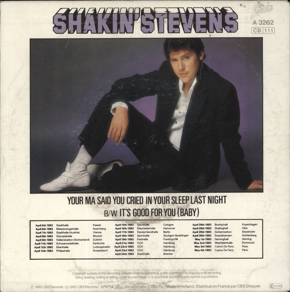 Shakin' Stevens Your Ma Said You Cried In Your Sleep Last Night Dutch —  RareVinyl.com