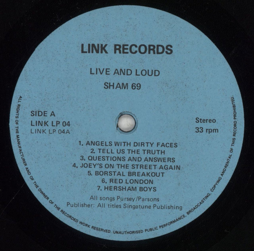 Sham 69 Live And Loud UK vinyl LP album (LP record) S69LPLI392901