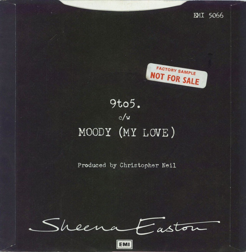 Sheena Easton 9 To 5 Nine To Five - Factory Sample Stickered p/s UK 7" vinyl single (7 inch record / 45)