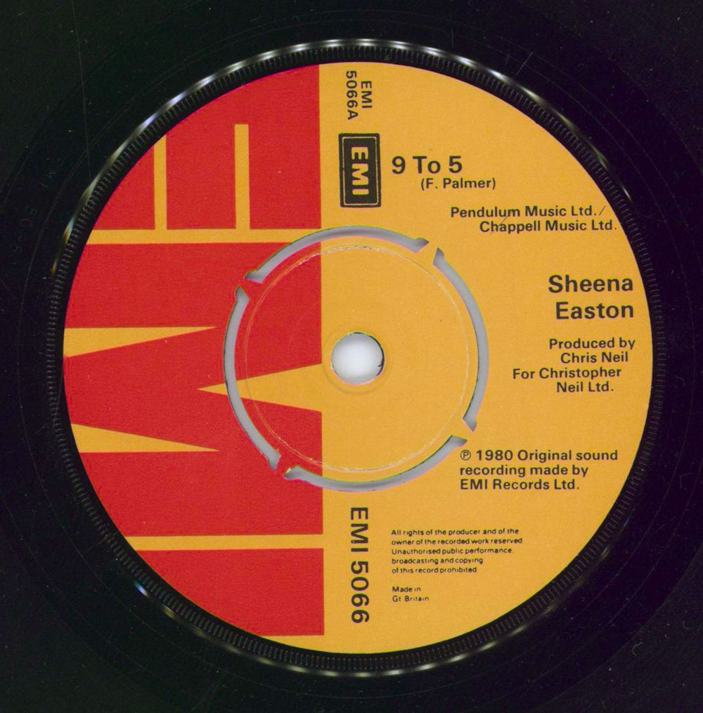 Sheena Easton 9 To 5 Nine To Five - Factory Sample Stickered p/s UK 7" vinyl single (7 inch record / 45) EAS07TO774661