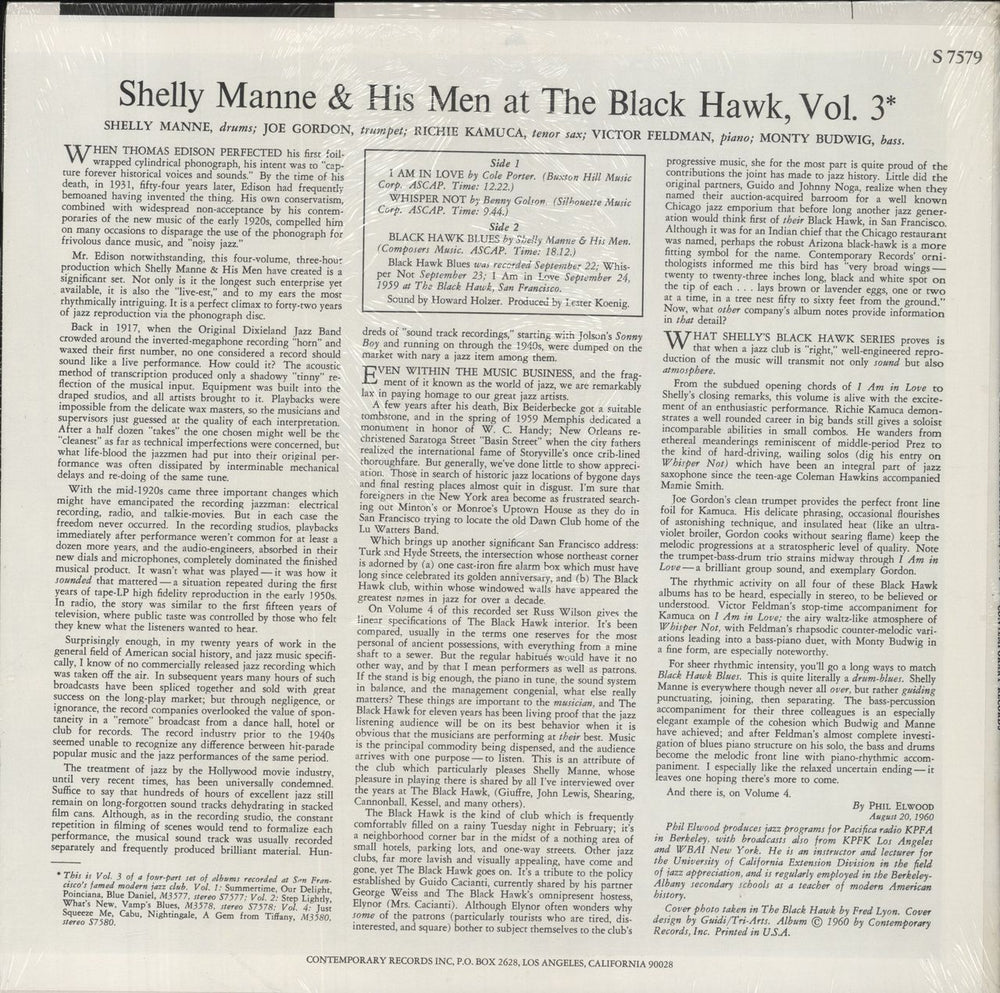 Shelly Manne At The Black Hawk Vol. 3 US vinyl LP album (LP record)