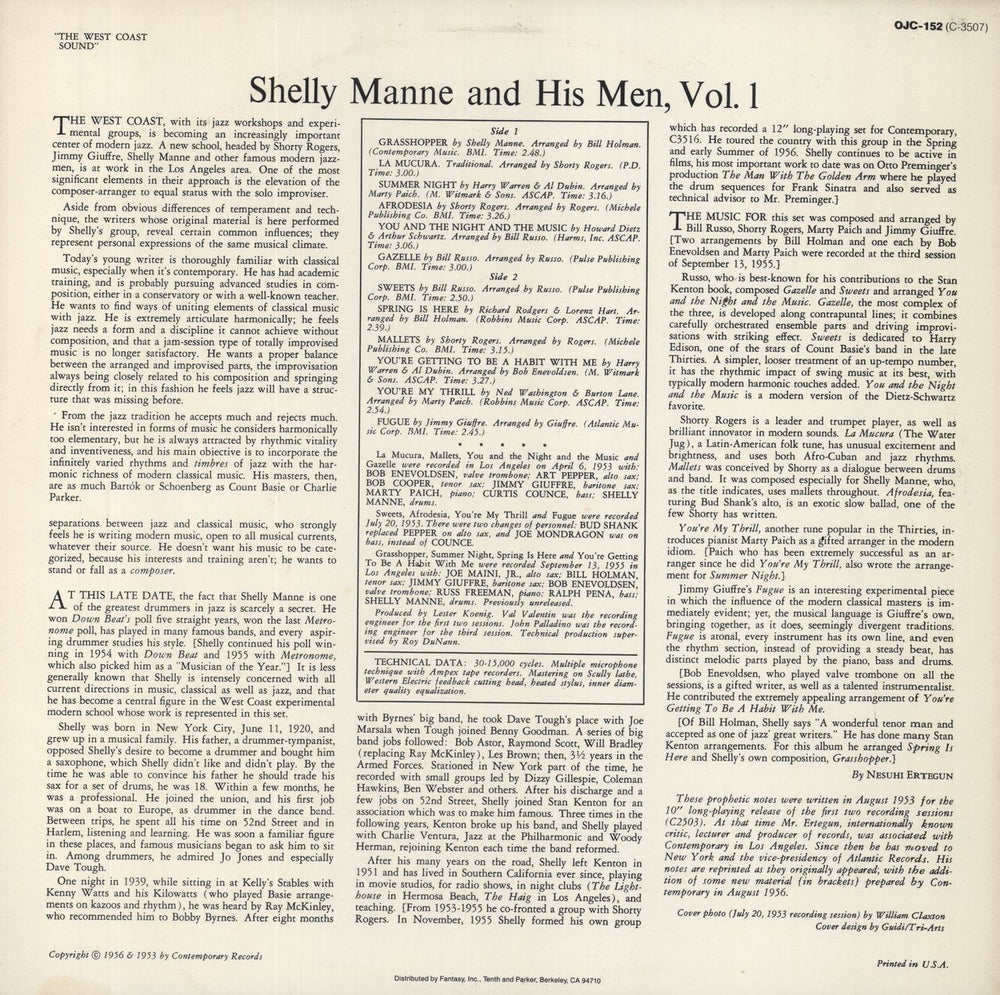 Shelly Manne Vol. 1: The West Coast Sound German vinyl LP album (LP record)