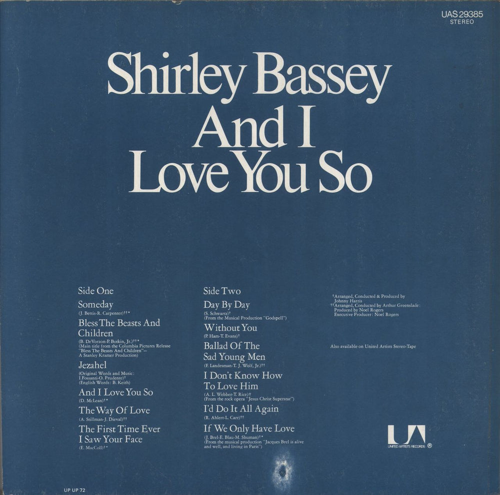 Shirley Bassey And I Love You So UK vinyl LP album (LP record)