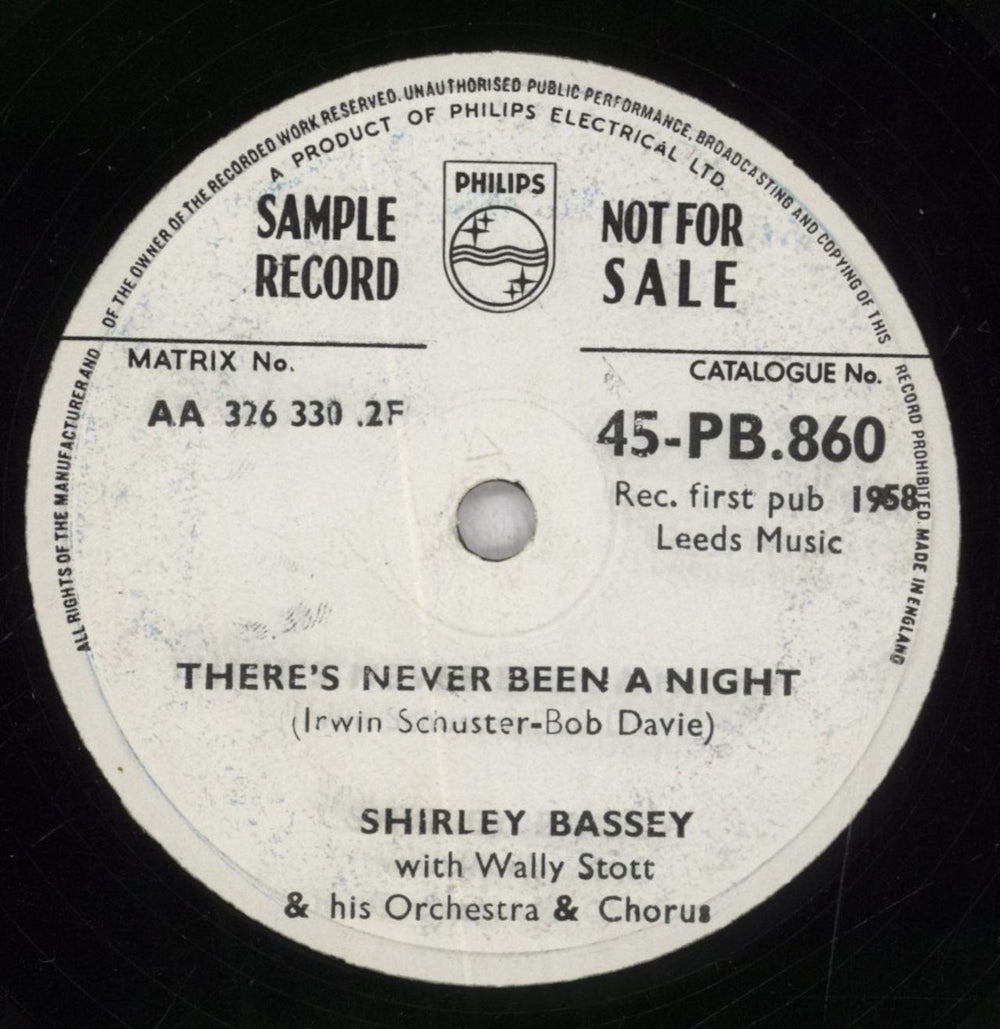 Shirley Bassey Kiss Me, Honey Honey, Kiss Me - Sample Record UK Promo 7" vinyl single (7 inch record / 45)