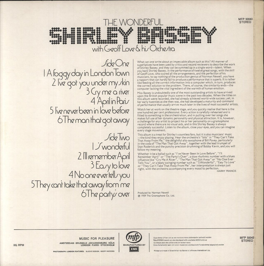 Shirley Bassey The Wonderful Shirley Bassey Dutch vinyl LP album (LP record)