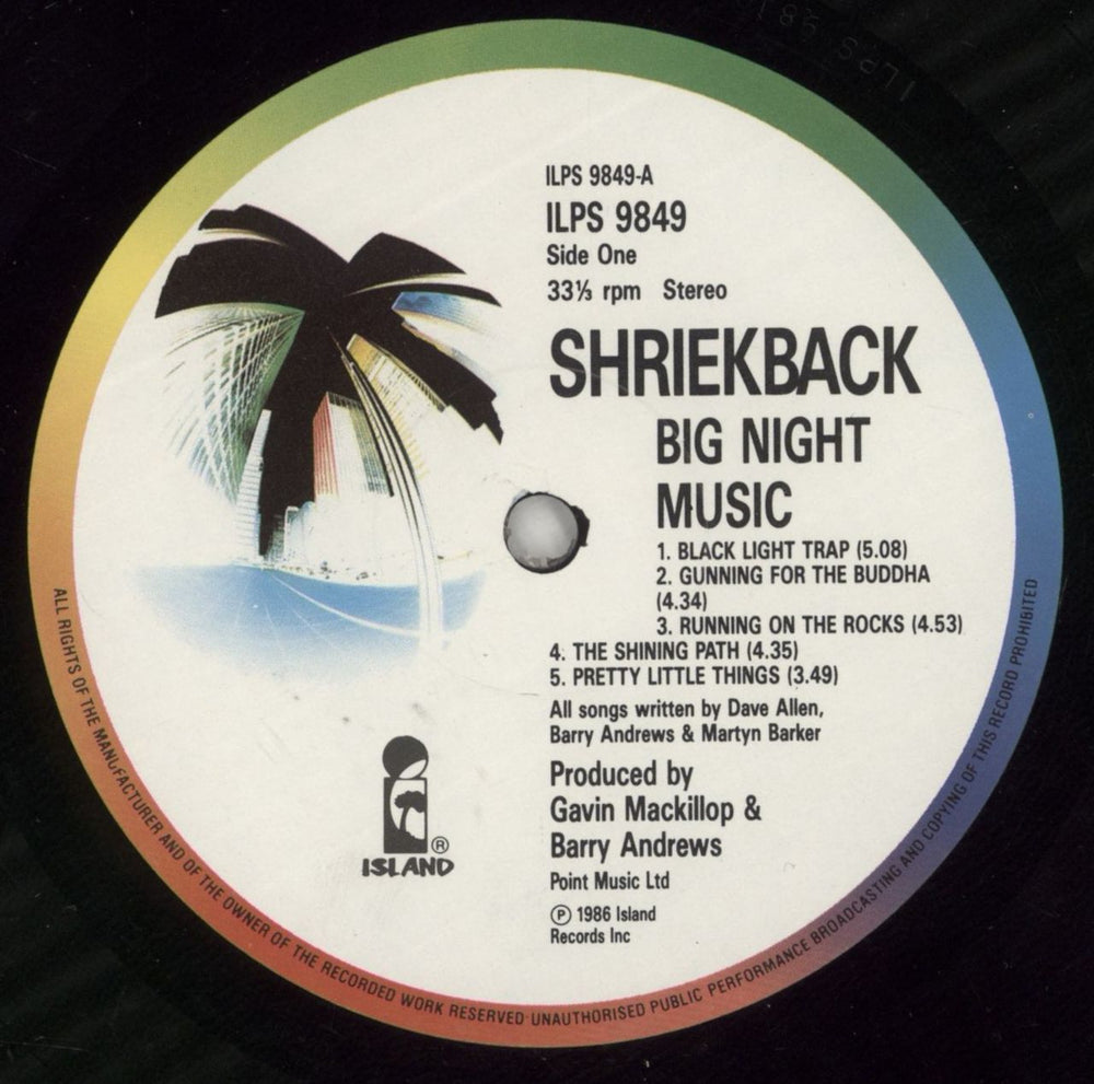 Shriekback Big Night Music UK vinyl LP album (LP record) SRKLPBI285098