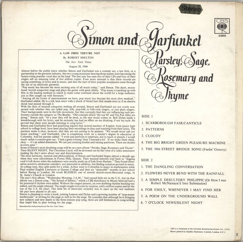 Simon & Garfunkel Parsley, Sage, Rosemary And Thyme - 1st Stereo UK vinyl LP album (LP record) SGFLPPA684177