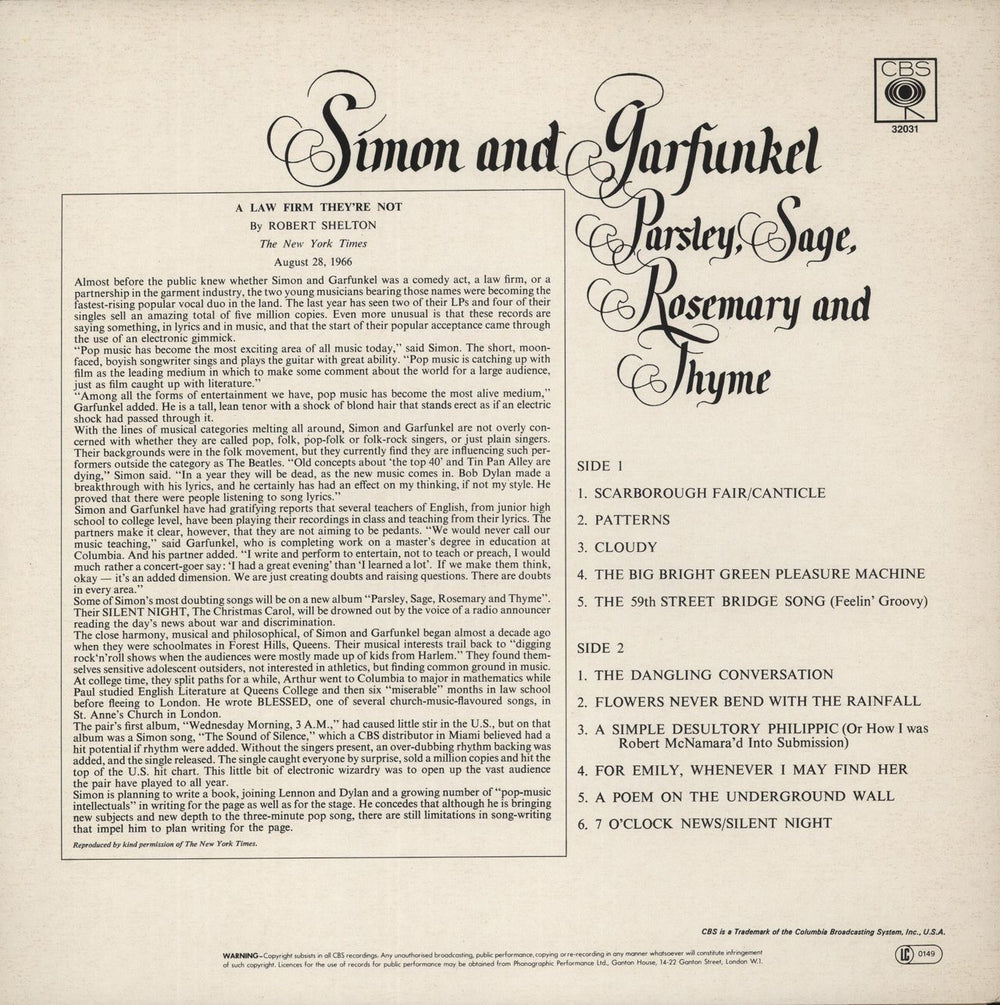 Simon & Garfunkel Parsley, Sage, Rosemary & Thyme - graduated orange UK vinyl LP album (LP record)