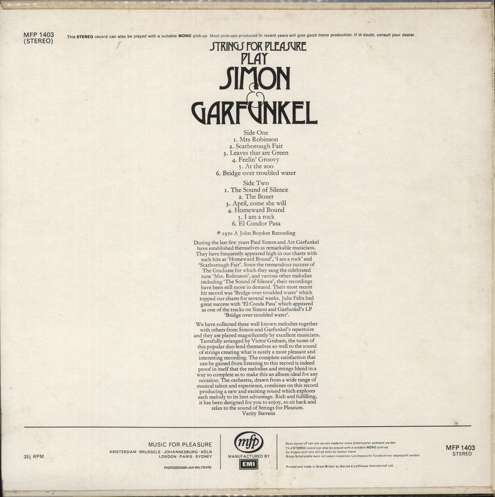 Simon & Garfunkel Strings For Pleasure Play Simon & Garfunkel UK vinyl LP album (LP record)