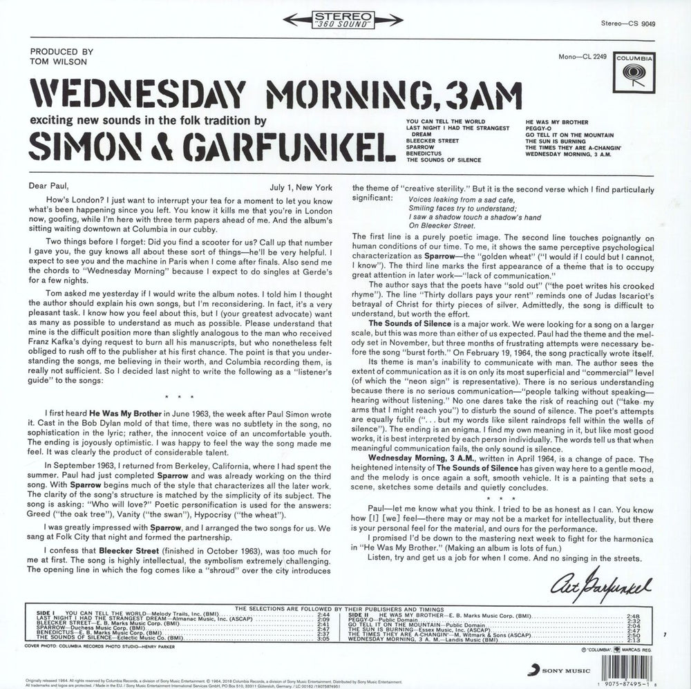 Simon & Garfunkel Wednesday Morning, 3 A.M. - 180 Gram UK vinyl LP album (LP record) 190758749518