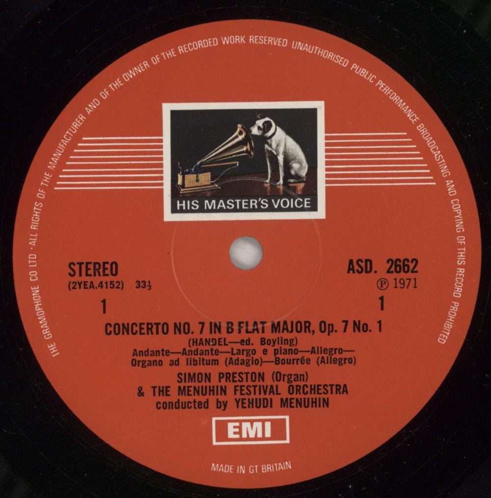 Simon Preston Handel Organ Concertos Vol. 4 UK vinyl LP album (LP record) YIOLPHA875152