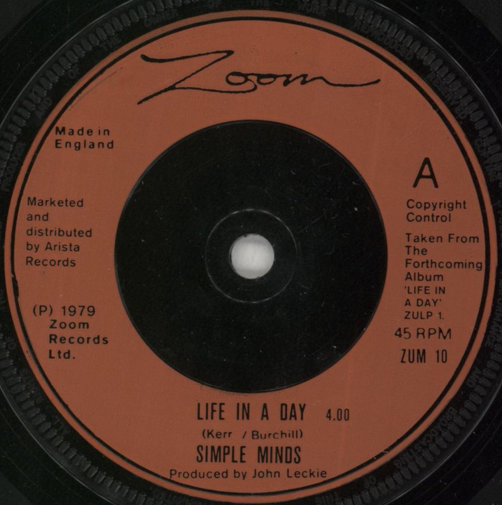 Simple Minds Life In A Day - Red labels UK 7" vinyl single (7 inch record / 45) SIM07LI08435