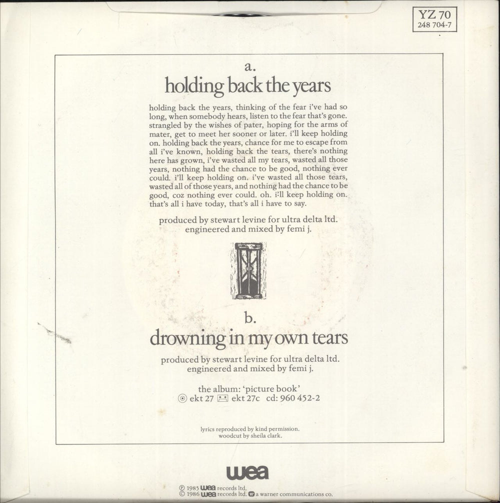 Simply Red Holding Back The Years - P/S UK 7" vinyl single (7 inch record / 45)