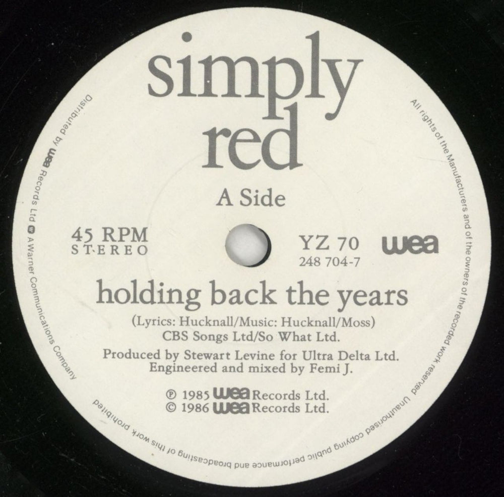 Simply Red Holding Back The Years - P/S UK 7" vinyl single (7 inch record / 45) RED07HO111370