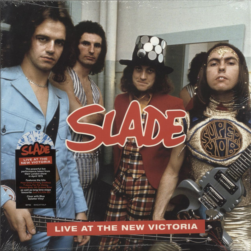 Slade Live At The New Victoria - Clear with Blue Splatter Vinyl - Shrink UK 2-LP vinyl record set (Double LP Album) BMGCAT725LP