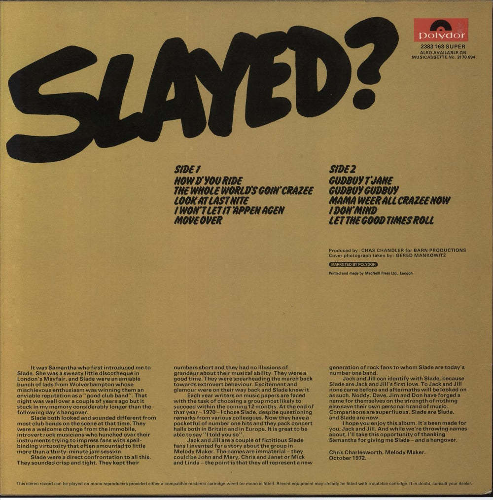 Slade Slayed? - EX German vinyl LP album (LP record)