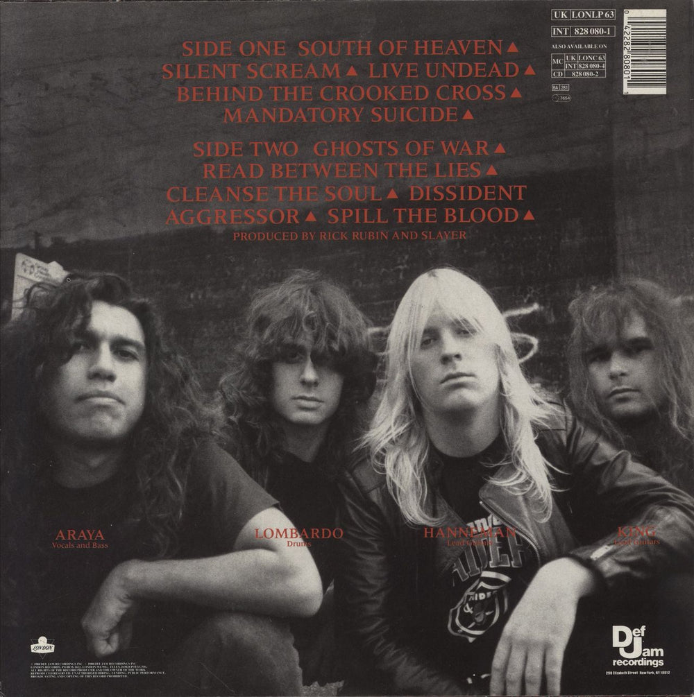 Slayer South Of Heaven + Inner - EX UK vinyl LP album (LP record) 042282808011