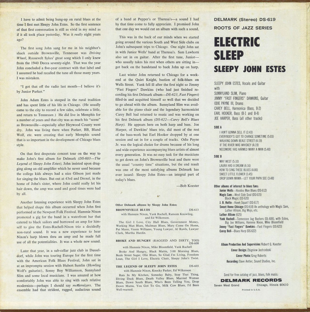 Sleepy John Estes Electric Sleep US vinyl LP album (LP record)