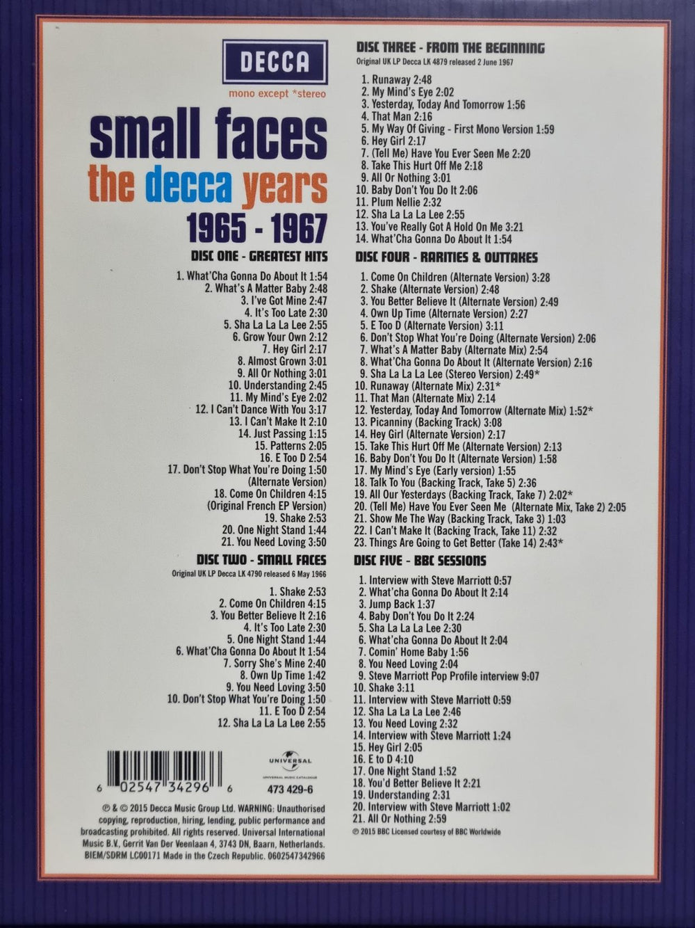 Small Faces The Decca Years UK CD Album Box Set