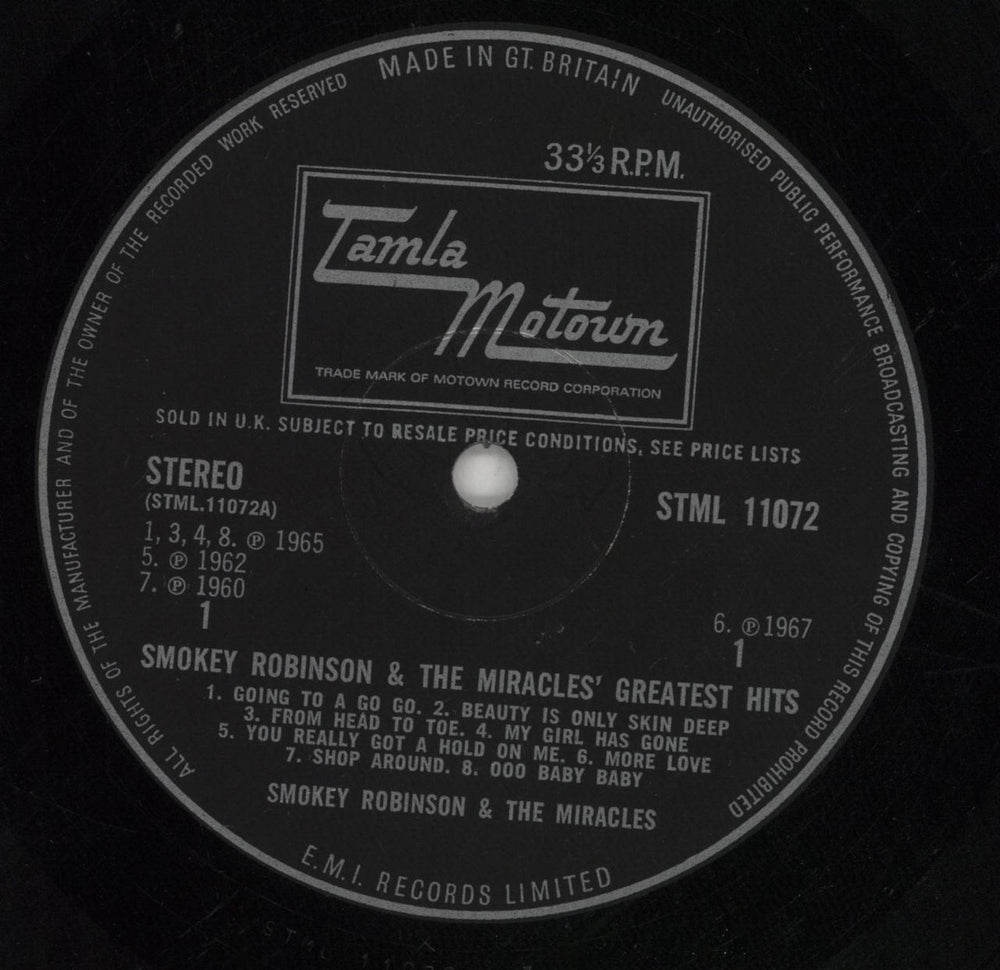 Smokey Robinson & The Miracles Greatest Hits - 1st UK vinyl LP album (LP record) R+MLPGR281716