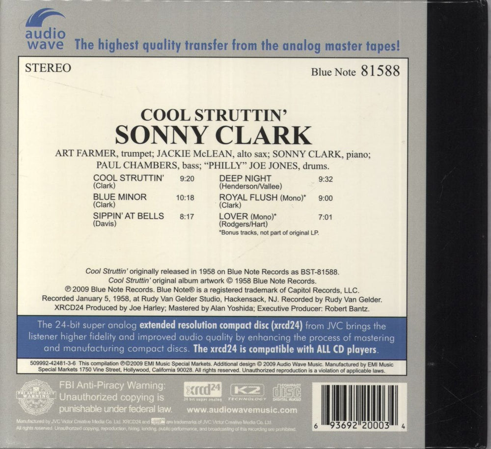 Sonny Clark Cool Struttin' - XRCD US CD album (CDLP) 693692200034