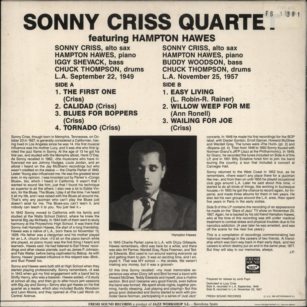 Sonny Criss 1949-1957 Spanish vinyl LP album (LP record)