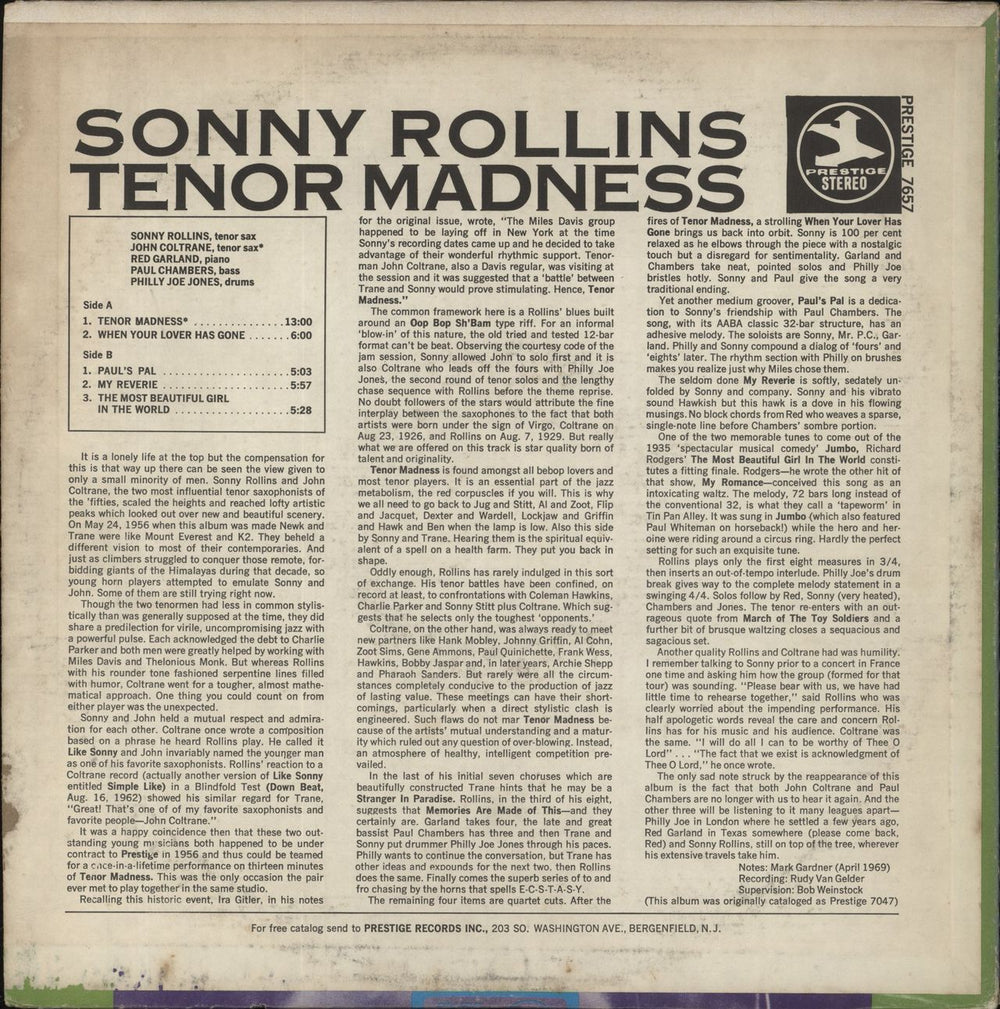 Sonny Rollins Tenor Madness US vinyl LP album (LP record)