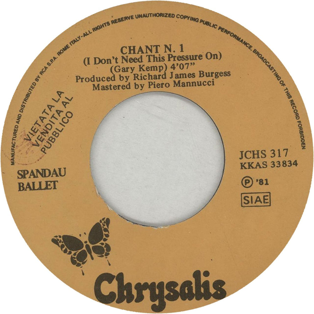 Spandau Ballet Chant No. 1 / Fire And Ice - Jukebox Italian Promo 7" vinyl single (7 inch record / 45) JCHS317