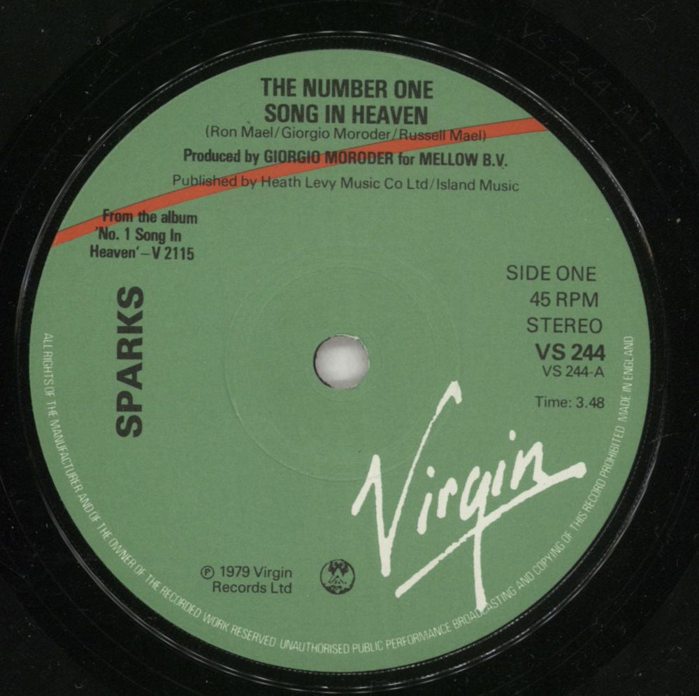 Sparks The Number One Song In Heaven - Black Vinyl UK 7" vinyl single (7 inch record / 45) SPA07TH253967